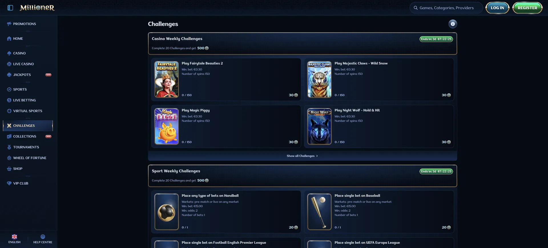 Challenges Millioner Casino: Challenges